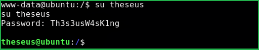 Switching to user theseus using credential in Magic Htb