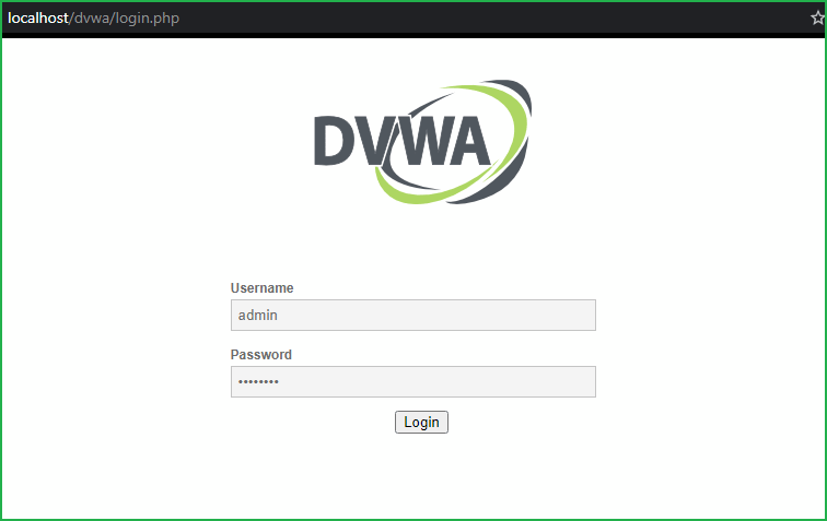 Login page of DVWA web application