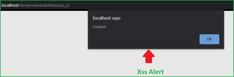 Getting Alert message on the screen which proofs stored XSS exploitation at medium security