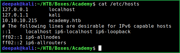 Host File modification to add academy.htb domain