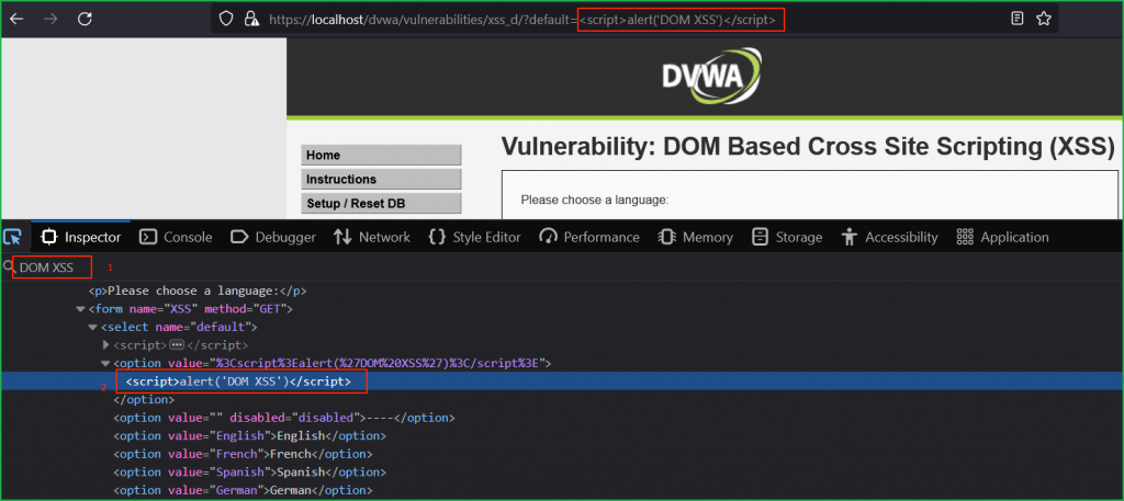 Analyzing the payload during Dvwa DOM-Based XSS after low level alert