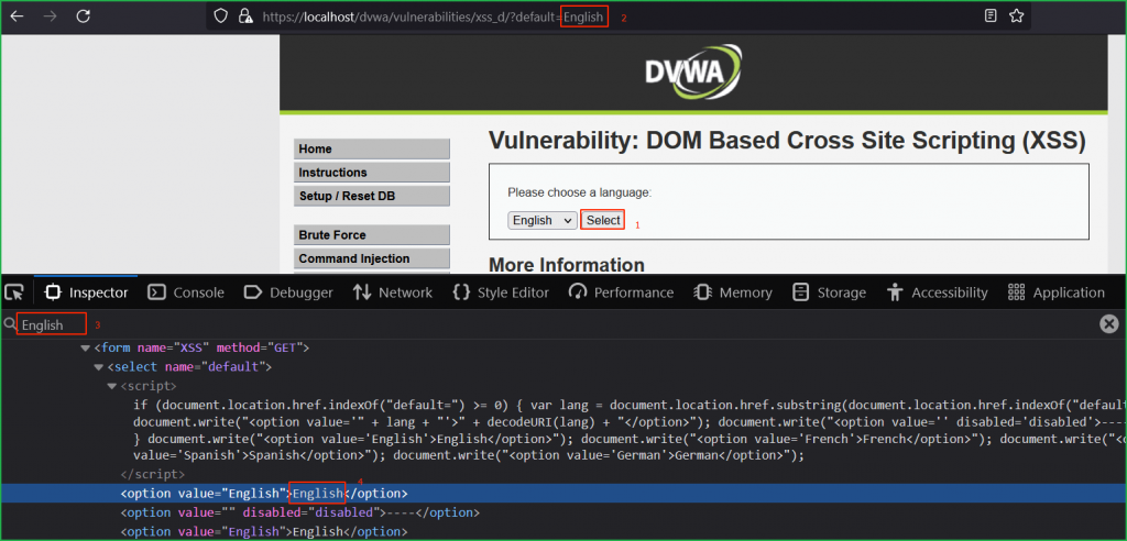 Analyzing the HTML DOM during Dvwa DOM-Based XSS Medium level Challenge