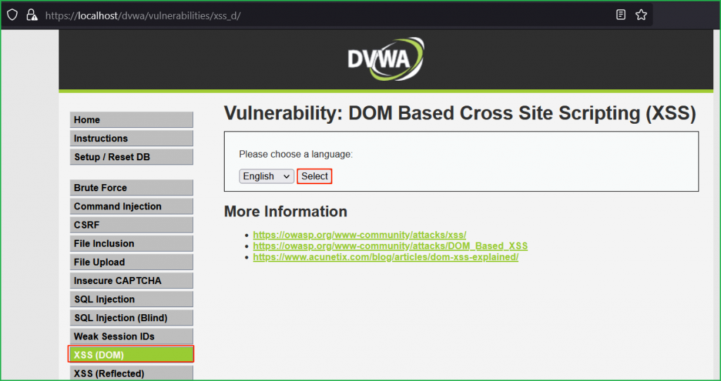 Challenge page of Medium level DOM based XSS vulnerability