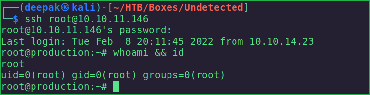 Getting root shell during Undetected HackTheBox walkthrough