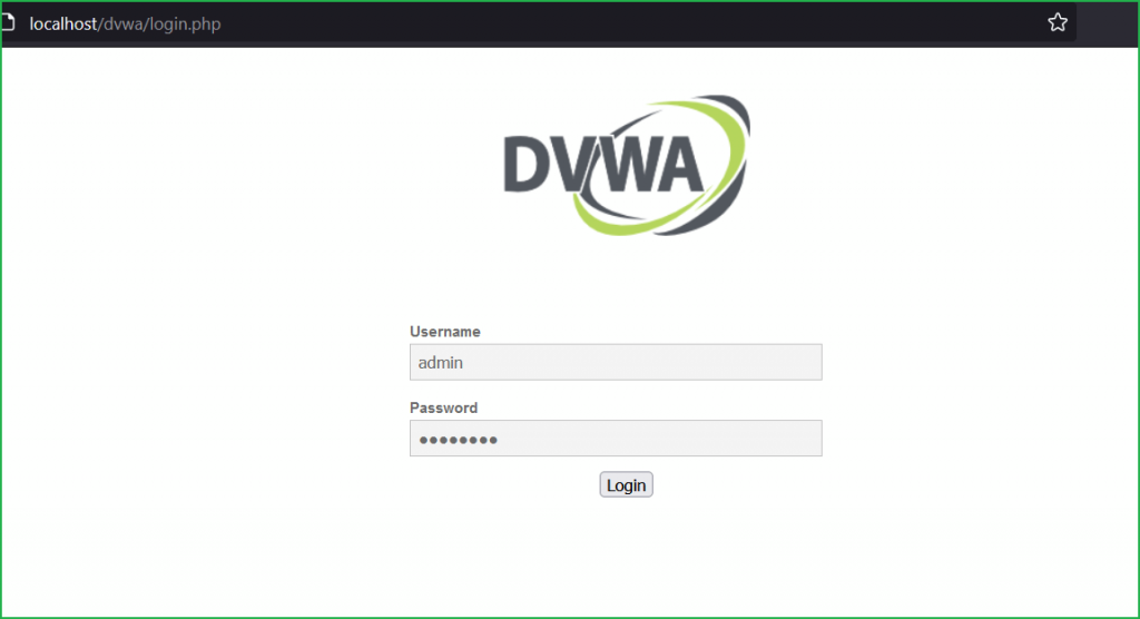 Login page in DVWA File Upload vulnerability